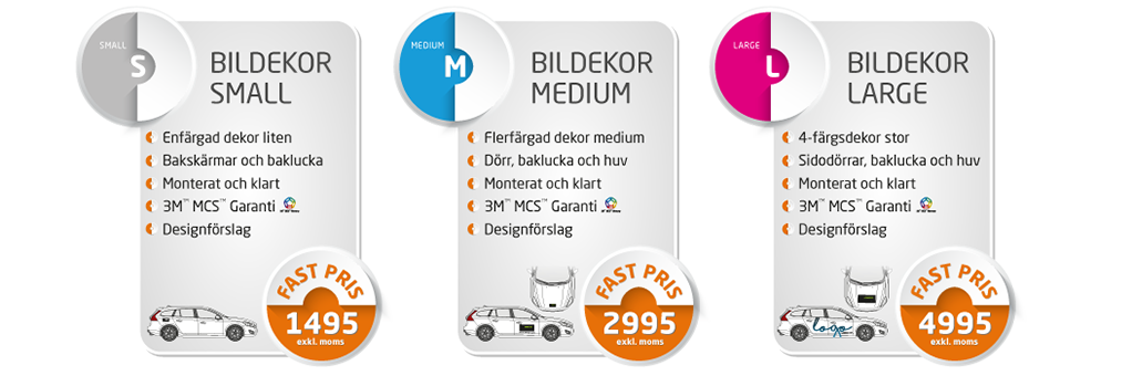 Bildekor i alla former. Vi producerar 1000-tals dekorer varje år och med vår erfarenhet från starten 1982, kan vi alltid rekommendera rätt lösning.